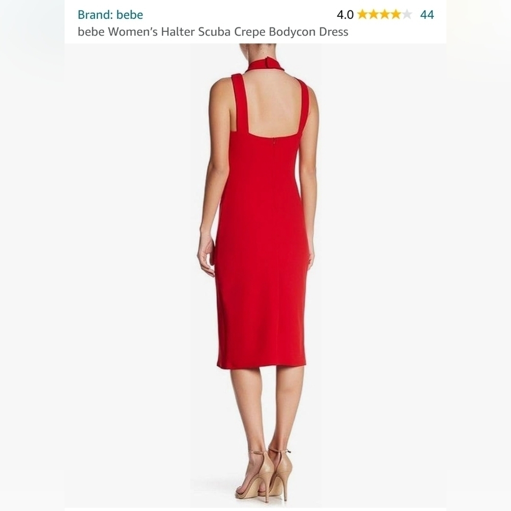 Bebe Women's Halter Scuba Crepe Bodycon Dress, Red Size 4 Or 12 - Pick One - Picture 2 of 11